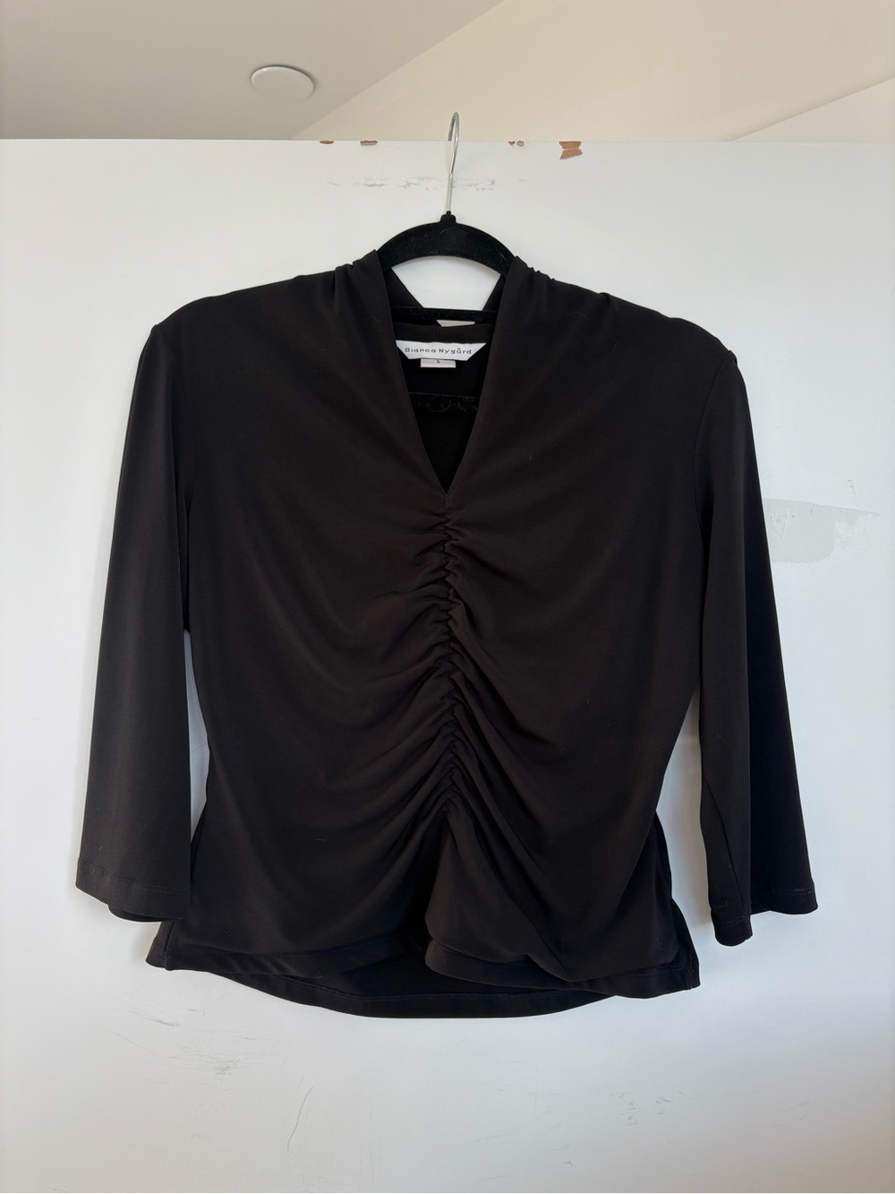 Bianca Nygård Black Ruched Blouse – Size Small